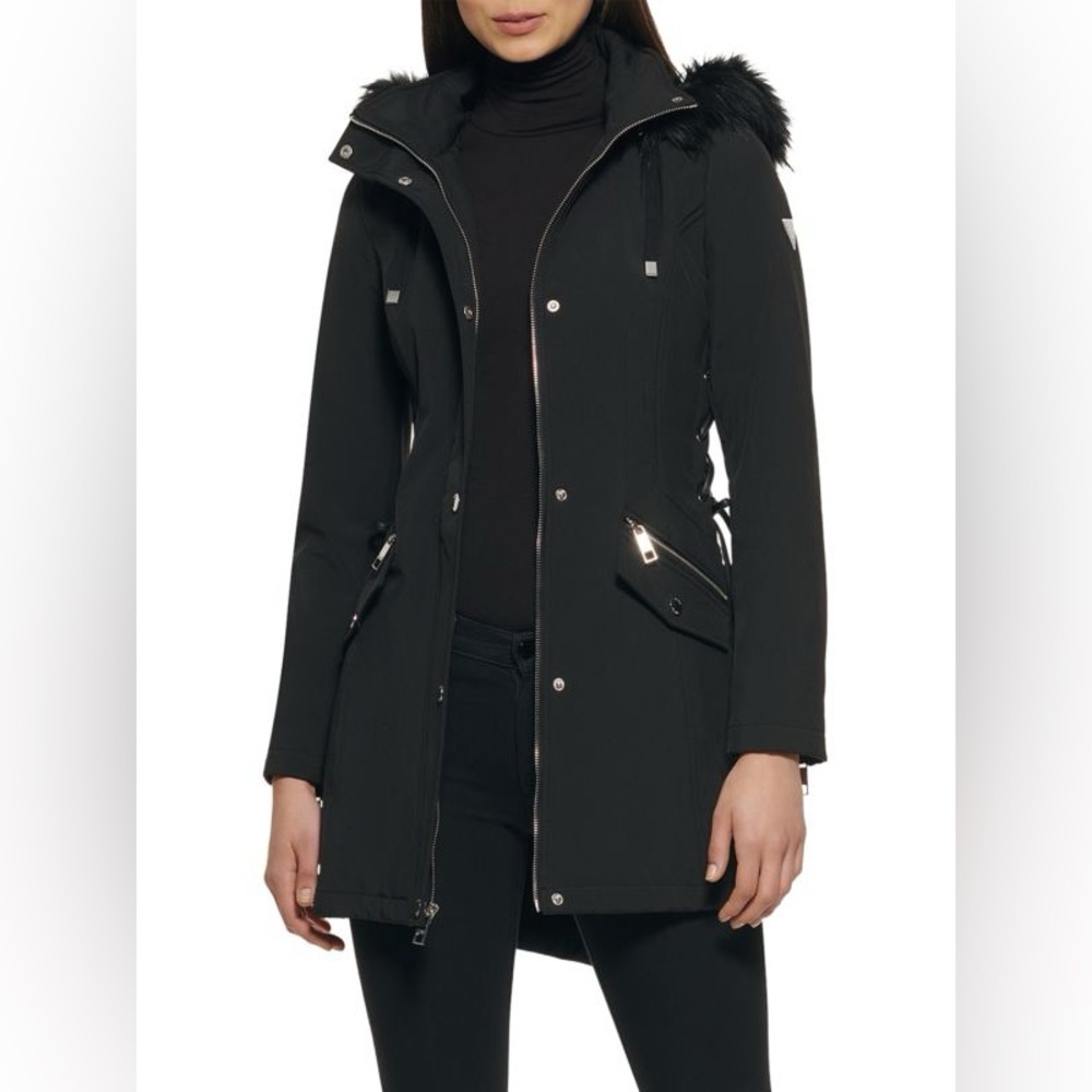 Guess Hooded Faux Fur Trim Parka